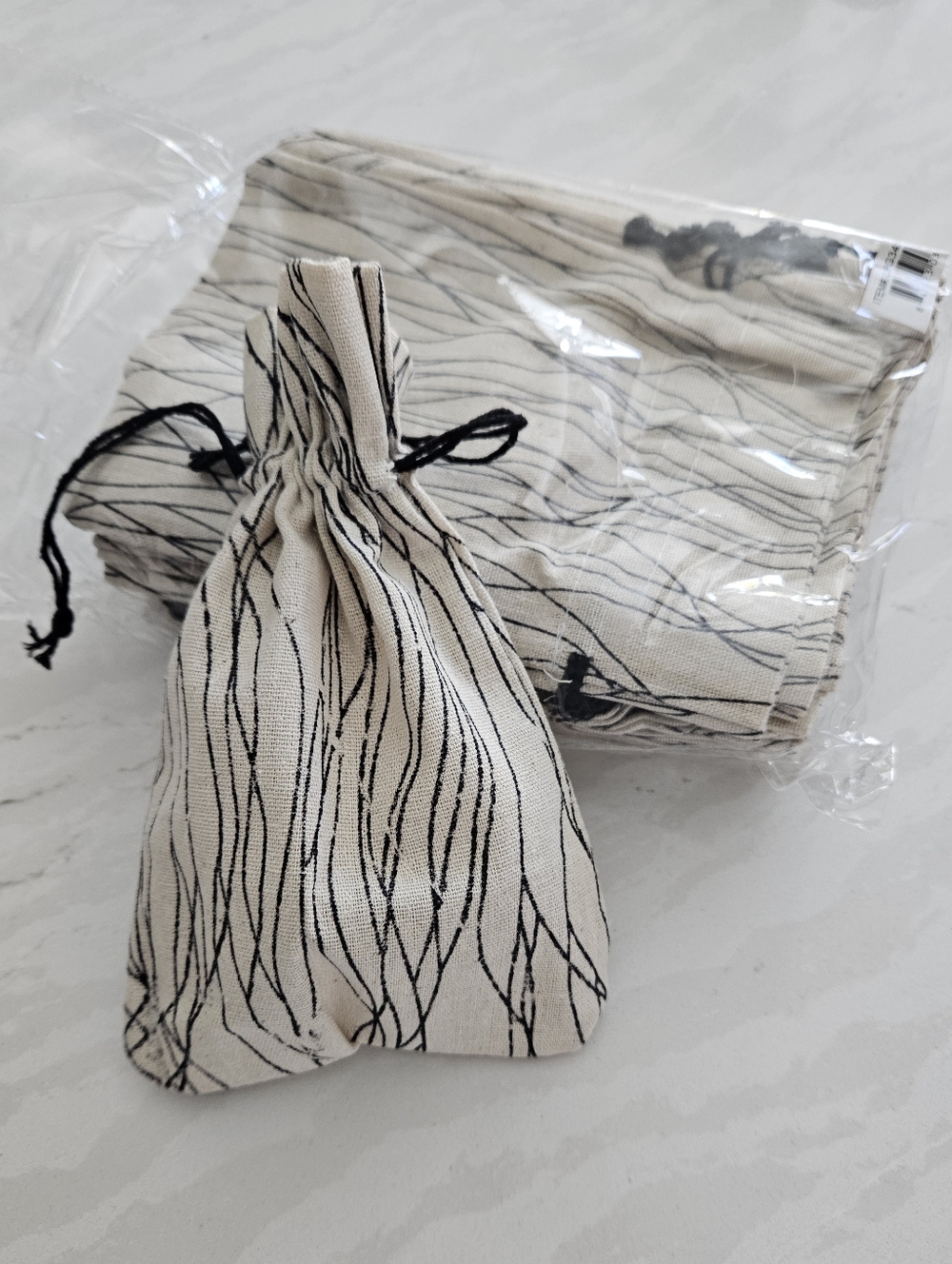 Beige and Black Drawstring Pouch Set Of 20 Medium Size